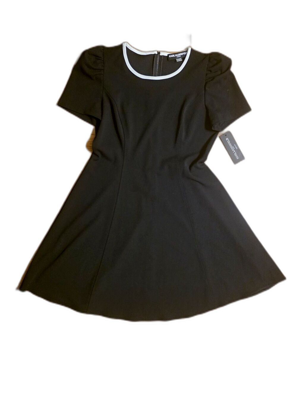 Karl Lagerfeld Paris Black Scuba Contrast Trim Crepe A-Line Dress Women’s 10